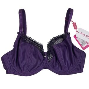 Curvy Kate Gia Balconette Bra Womens 34E Plum Black Lace Trim Underwire CK2101